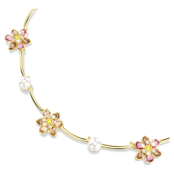 Swarovski Idyllia arany színű nyaklánc virágokkal és kristálygyöngyökkel 5732388