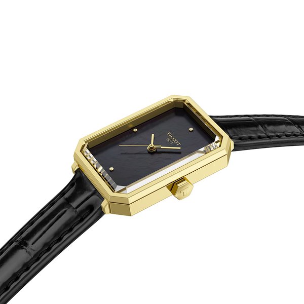 Tissot SRV Diamond fekete gyöngyház számlapos bőrszíjas női karóra T1601103612600