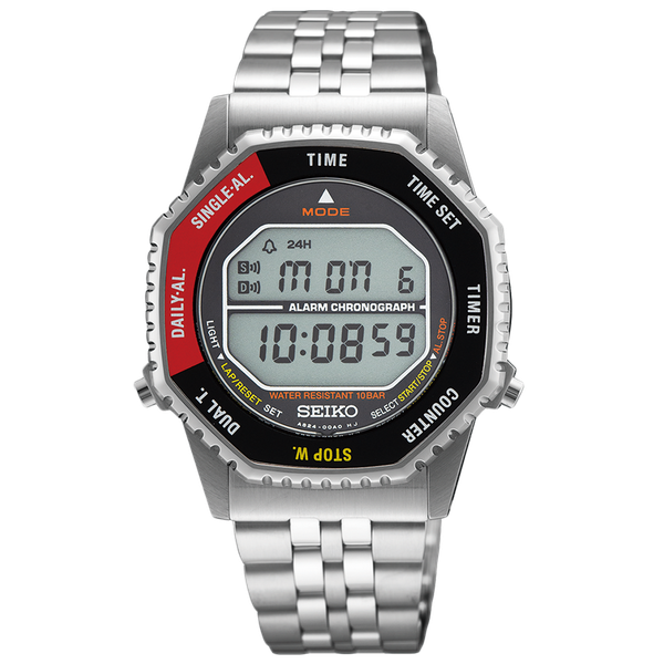 Seiko 'Rotocall' piros és fekete lünettás digitális quartz chronograph karóra SMGG19P1  Seiko 'Rotocall' piros és fekete lünettás digitális quartz chronograph karóra SMGG19P1