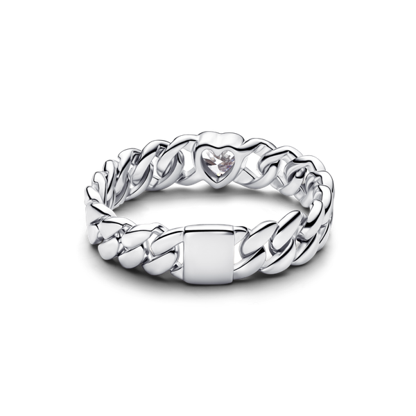 Pandora ékszer  Kubai láncos ezüst gyűrű szívvel 