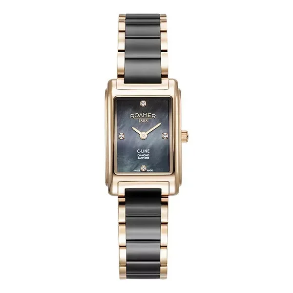 Roamer C-line diamond rose gold-fekete szögletes női óra gyémántokkal 659845468960