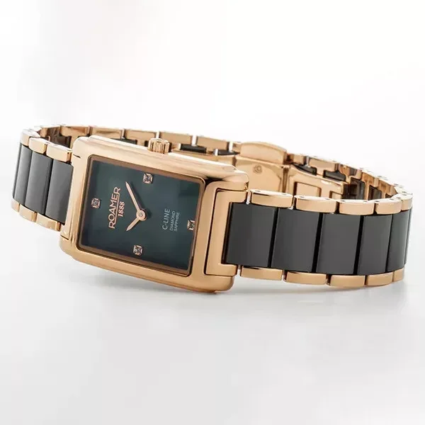 Roamer C-line diamond rose gold-fekete szögletes női óra gyémántokkal 659845468960