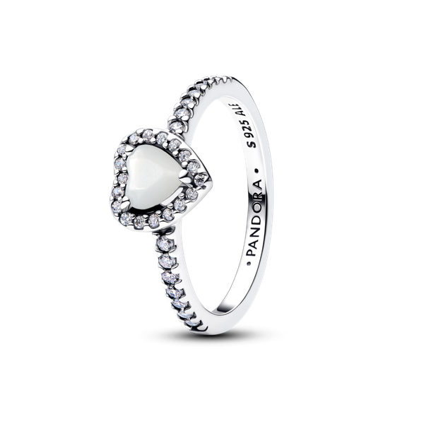 Pandora ékszer Fehér kiemelt szív ezüst gyűrű 