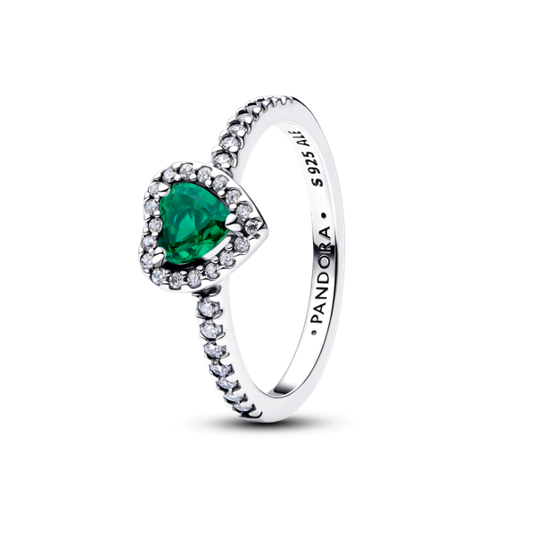 Pandora ékszer Sötét zöld kiemelt szív ezüst gyűrű 