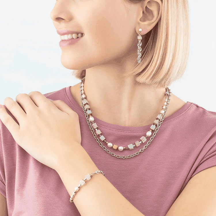 Coeur de Lion pasztell köves nyaklánc, karkötő és fülbevaló szett nemesacél lánccal