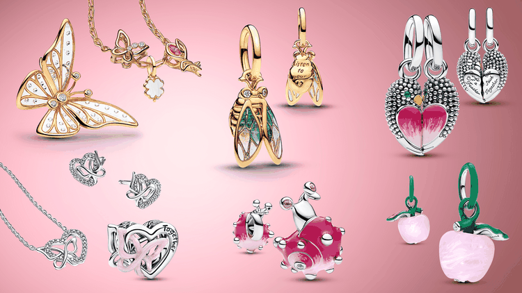 Pandora Moments természet ihlette charmok és ékszerek Pandora Moments pillangó, kabóca, alma és szíves charmok természet ihlette válogatásban