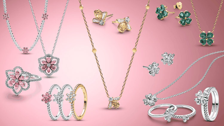 Pandora Timeless virágos tavaszi ékszerek válogatása Pandora Timeless virágos, méhecskés és lóherés nyakláncok, gyűrűk és fülbevalók