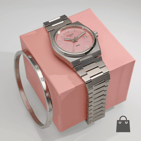 Tissot PRX rózsaszín női karóra Nomination karpereccel - szett