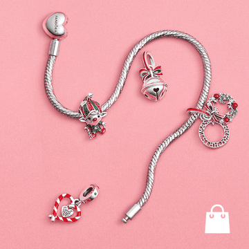 Pandora karácsonyi karkötő manó és csengő charmokkal - szett