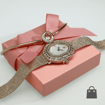 Swarovski Matrix Octagon rozé női óra Dextera karpereccel - szett