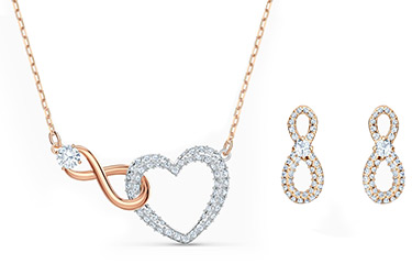 Swarovski Szív és végtelen rozé ékszer szett