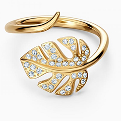 Swarovski Arany színű levél gyűrű kristályokkal