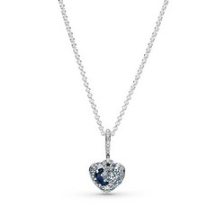 Pandora ezüst nyaklánc szív alakú kék kristályos medállal