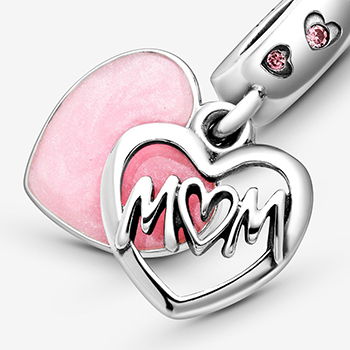 Pandora ékszer Rózsaszín szív Mom felirattal függő ezüst charm