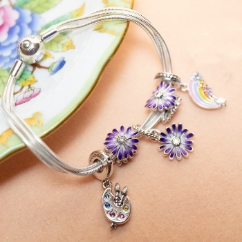 Pandora ékszer Lila virág függő ezüst charm