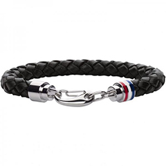 Tommy Hilfiger Fekete vastag fonott bőr karkötő