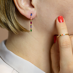 Thomas Sabo Fél pár aranyozott ezüst függő fülbevaló színes kövekkel