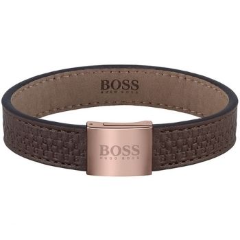 Boss Sötét barna bőr karkötő rozé mágneskapoccsal