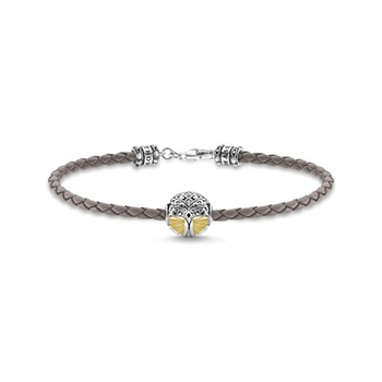 Thomas Sabo szürke bőr karkötő kéttónusú családfa medállal