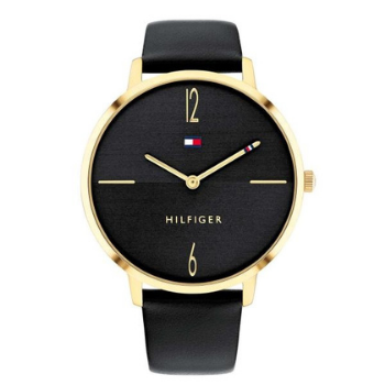 Tommy Hilfiger Liza fekete bőrszíjas arany tokos női karóra
