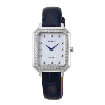 Seiko Kék bőrszíjas négyszögletes ezüst tokos női óra