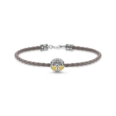 Thomas Sabo Szürke bőr karkötő kéttónusú családfa medállal