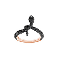 Swarovski Szikrázó kígyó rozé gyűrű fekete kristályokkal