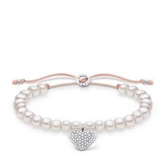Thomas Sabo Állítható textil tenyésztett gyöngy karkötő köves szívvel
