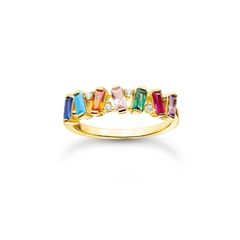 Thomas Sabo Aranyozott ezüst gyűrű színes és fehér kövekkel