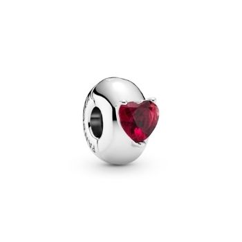 Pandora ékszer Ezüst szilikonos klip piros szívvel