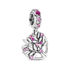 Pandora ékszer Szív családfa függő ezüst charm rózsaszín kövekkel
