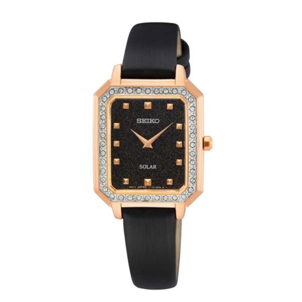 Seiko Fekete bőrszíjas oktogon solar női óra