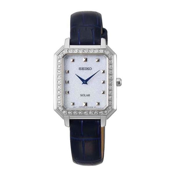 Seiko Kék bőrszíjas oktogon ezüst tokos solar női óra