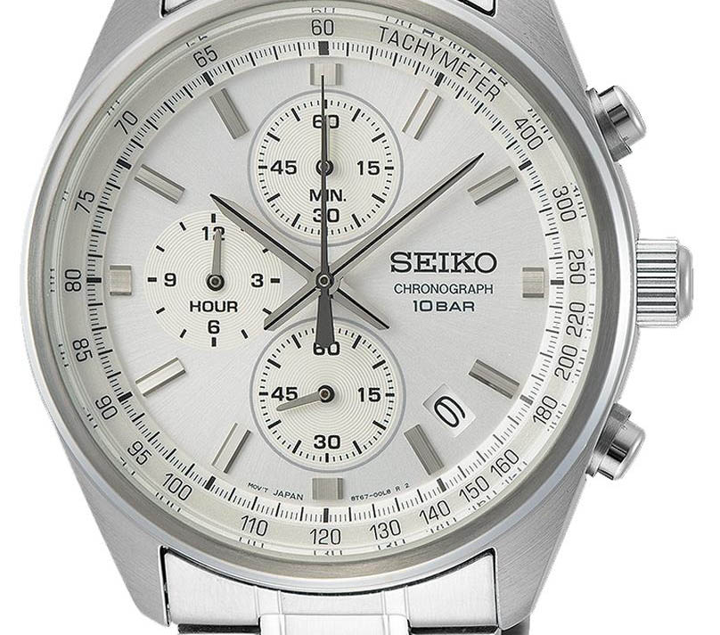 Seiko Ezüst szíjas fehér számlapos kronográf férfi óra