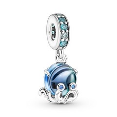 Pandora ékszer Kék muránói üveg függő octopus ezüst charm