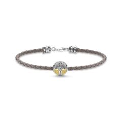Thomas Sabo Szürke bőr karkötő kéttónusú családfa medállal