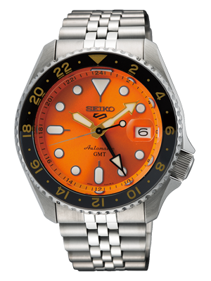 Seiko 5 Sports automata narancs számlapos GMT karóra