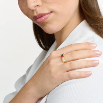 Thomas Sabo Széles aranyozott ezüst gyűrű csiszolt színes kövekkel