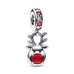 Pandora ékszer Piros orrú rénszarvas függő ezüst charm