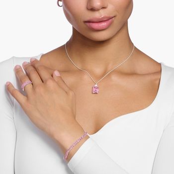 Thomas Sabo Ezüst nyaklánc kis téglalap alakú rózsaszín kővel