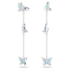 Swarovski Lilia ezüst színű függő fülbevaló kék pillangóval 