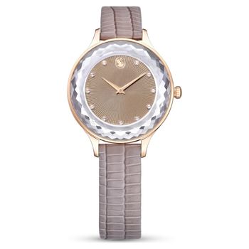 Swarovski Octea Nova rozé színű női óra bézs bőrszíjjal és kristállyal