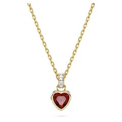 Swarovski Stilla arany színű nyaklánc piros szív kristállyal