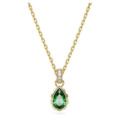 Swarovski Stilla arany színű nyaklánc zöld körte alakú kristállyal