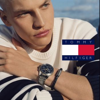 Tommy Hilfiger Kék fonott bőr karkötő TH monogrammos mágneskapoccsal