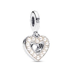 Pandora ékszer Gyöngyház fényű szív ezüst dupla függő charm