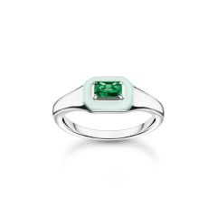 Thomas Sabo Ezüst gyűrű zöld kővel és tűzzománccal