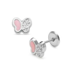 Lisa Fehér arany rózsaszín pillangó gyerek fülbevaló kövekkel