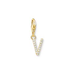 Thomas Sabo V betű aranyozott ezüst charm cirkóniával