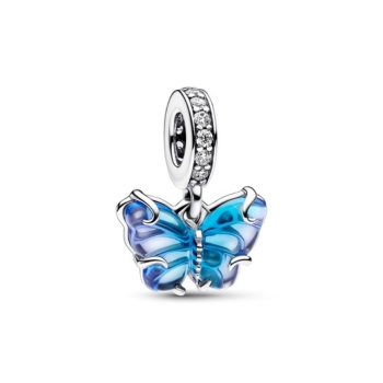 Pandora ékszer Kék muránói üveg pillangó függő ezüst charm